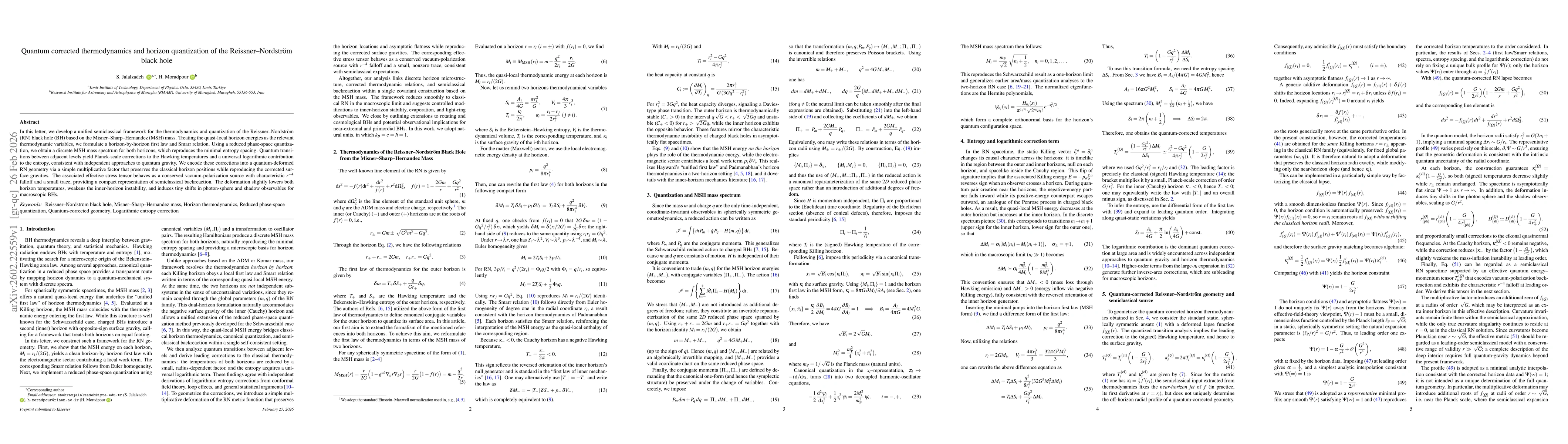 Thumbnail for Quantum corrected thermodynamics and horizon quantization of the Reissner--Nordström black hole