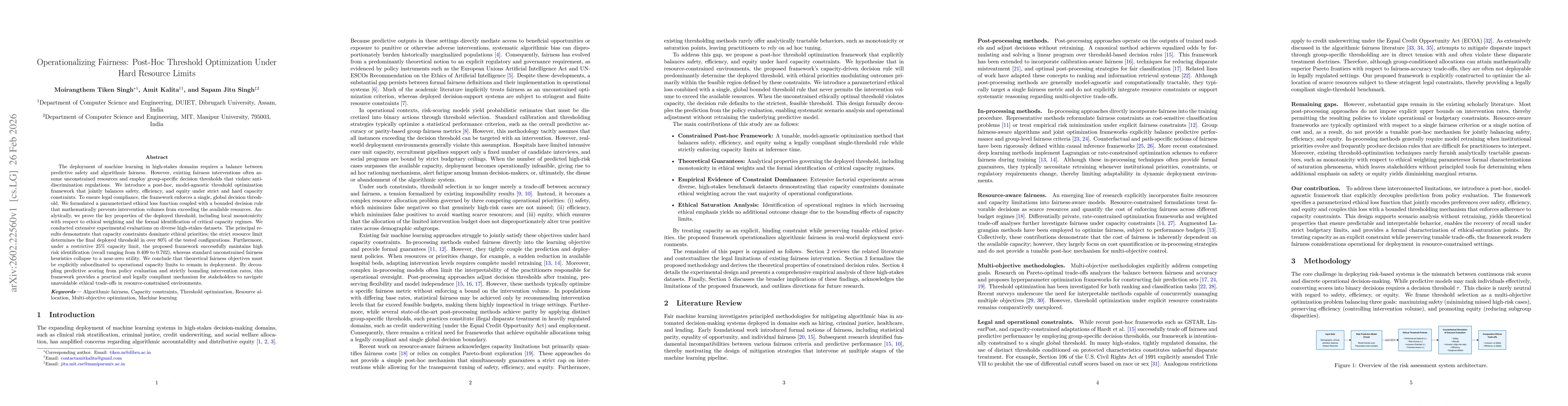 Thumbnail for Operationalizing Fairness: Post-Hoc Threshold Optimization Under Hard Resource Limits