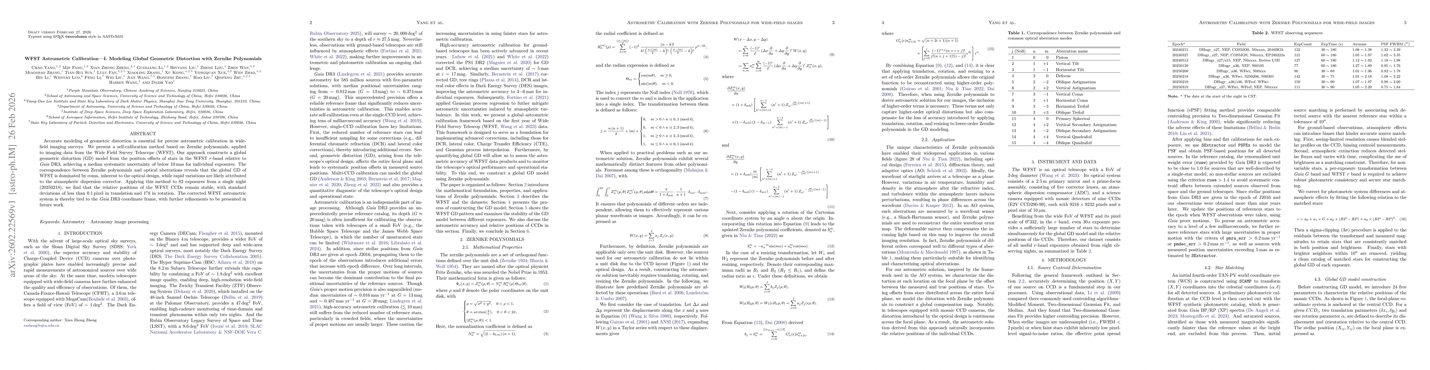 Thumbnail for WFST Astrometric Calibration -- I. Modeling Global Geometric Distortion with Zernike Polynomials