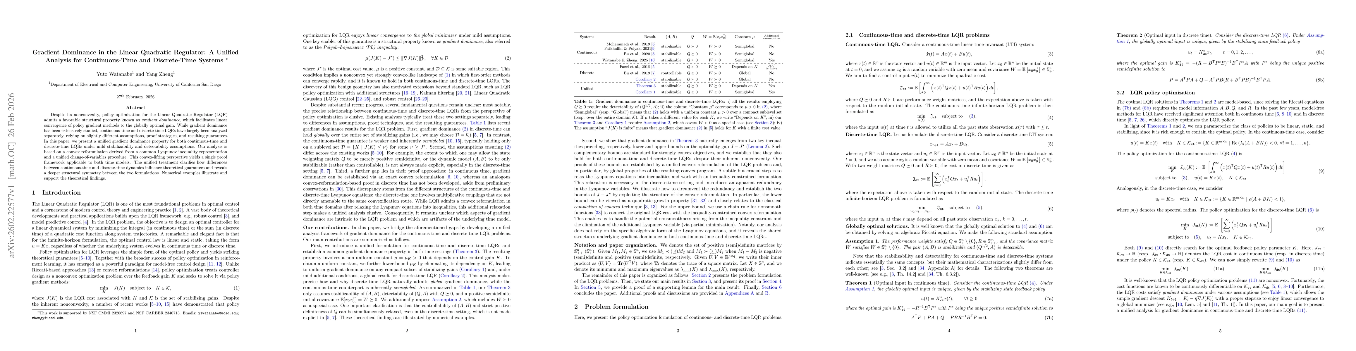 Thumbnail for Gradient Dominance in the Linear Quadratic Regulator: A Unified Analysis for Continuous-Time and Discrete-Time Systems