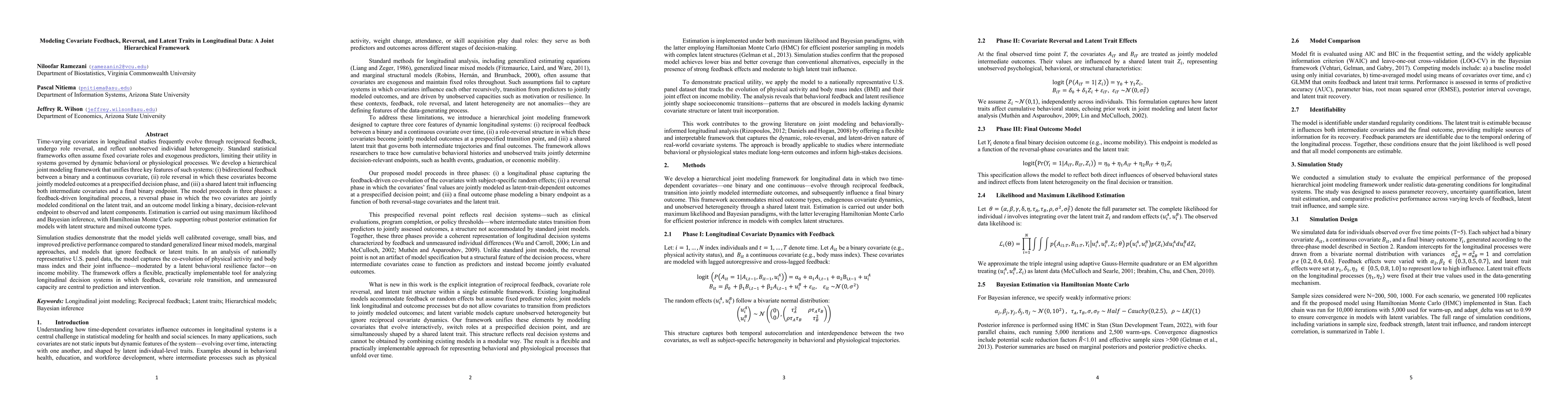 Thumbnail for Modeling Covariate Feedback, Reversal, and Latent Traits in Longitudinal Data: A Joint Hierarchical Framework