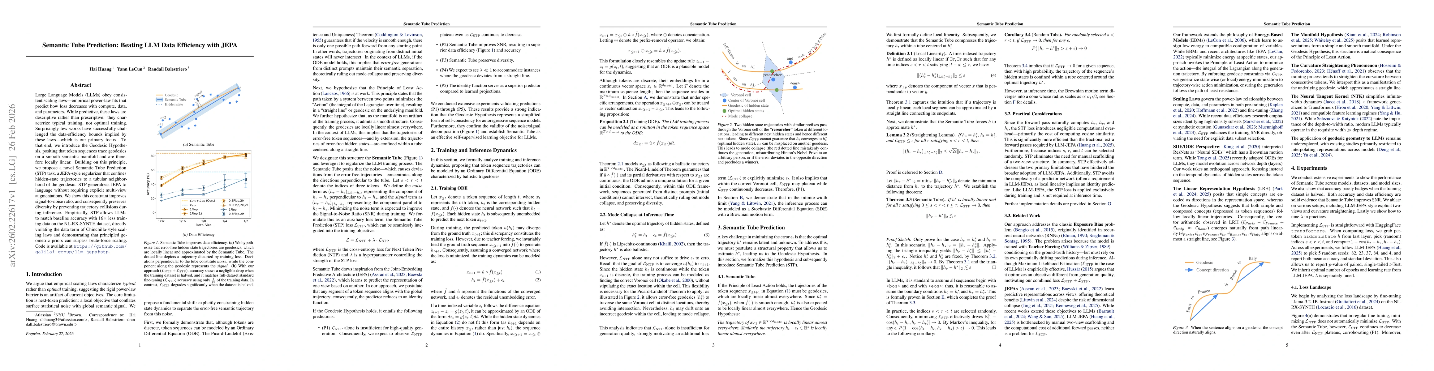 Thumbnail for Semantic Tube Prediction: Beating LLM Data Efficiency with JEPA