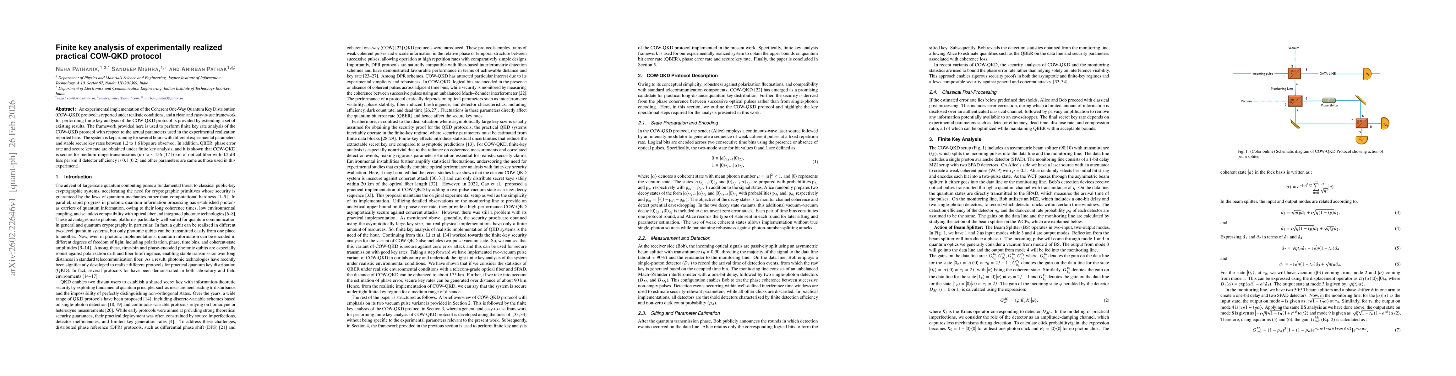 Thumbnail for Finite key analysis of experimentally realized practical COW-QKD protocol