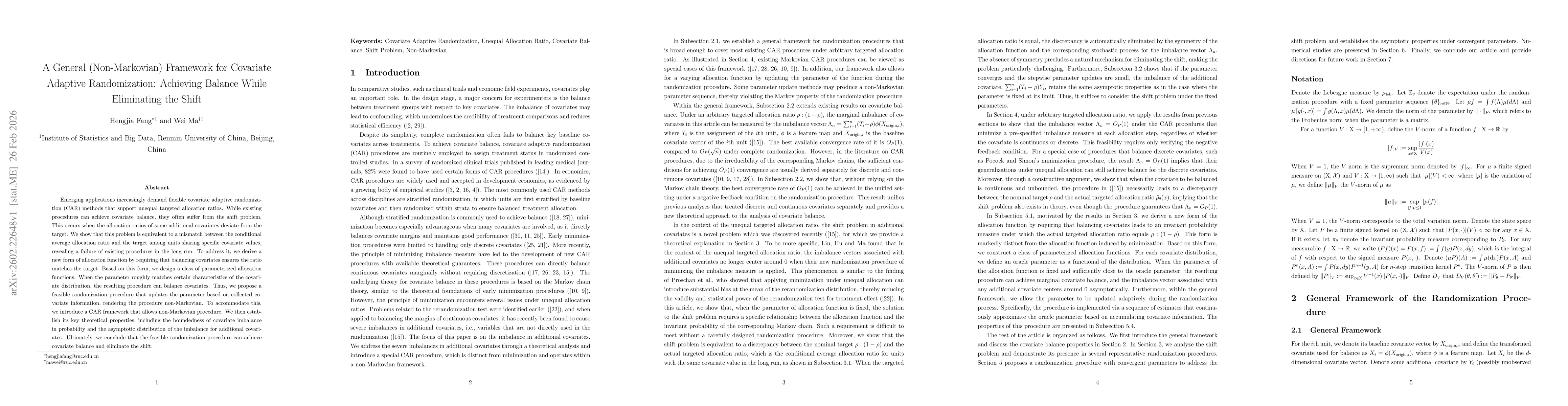 Thumbnail for A General (Non-Markovian) Framework for Covariate Adaptive Randomization: Achieving Balance While Eliminating the Shift
