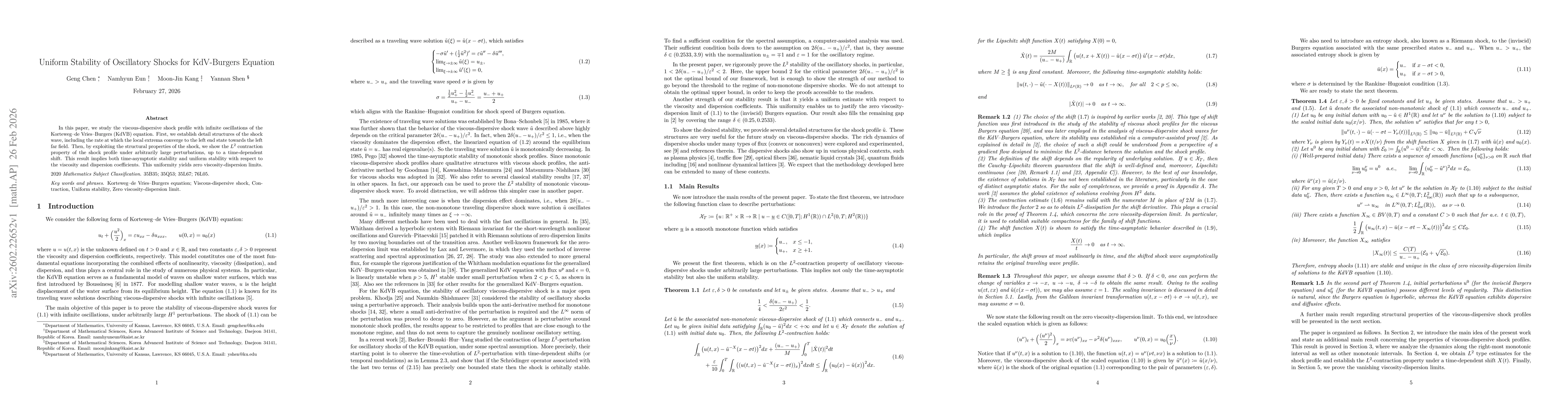 Thumbnail for Uniform Stability of Oscillatory Shocks for KdV-Burgers Equation