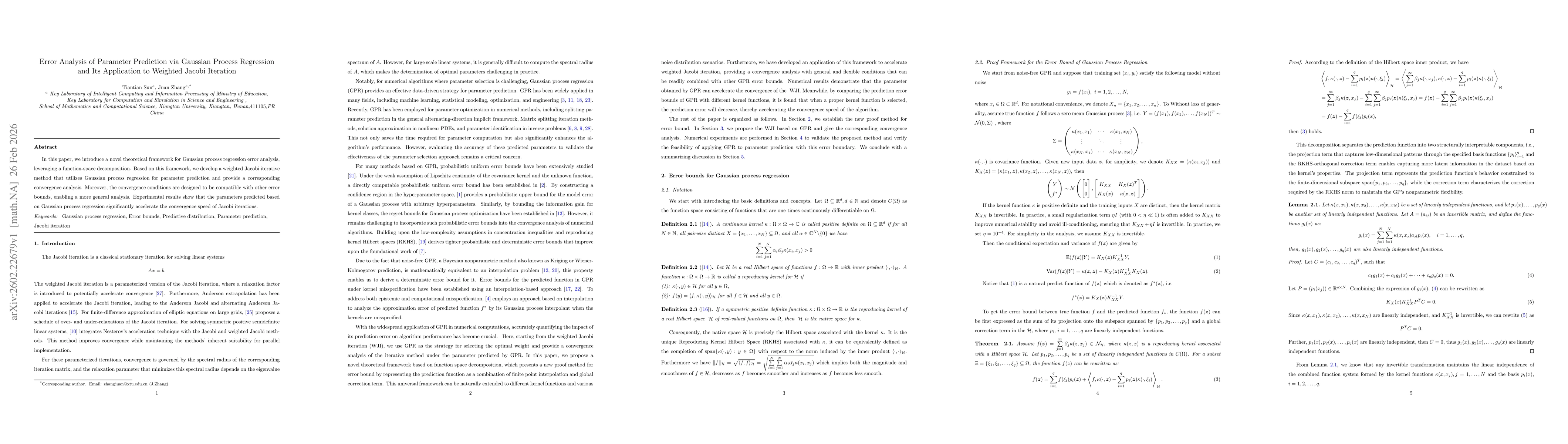 Thumbnail for Error Analysis of Parameter Prediction via Gaussian Process Regression and Its Application to Weighted Jacobi Iteration