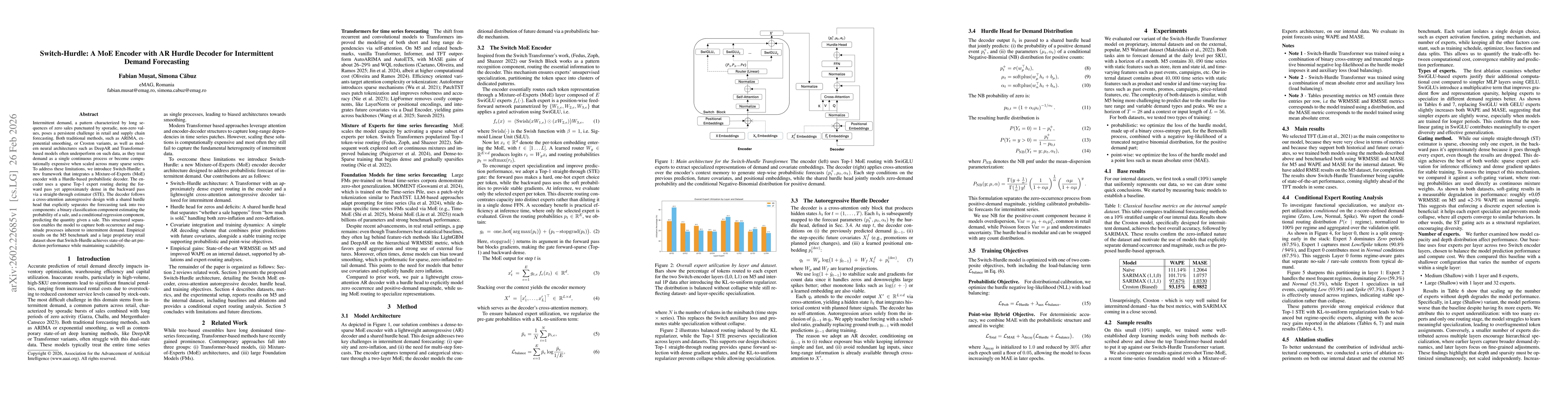 Thumbnail for Switch-Hurdle: A MoE Encoder with AR Hurdle Decoder for Intermittent Demand Forecasting