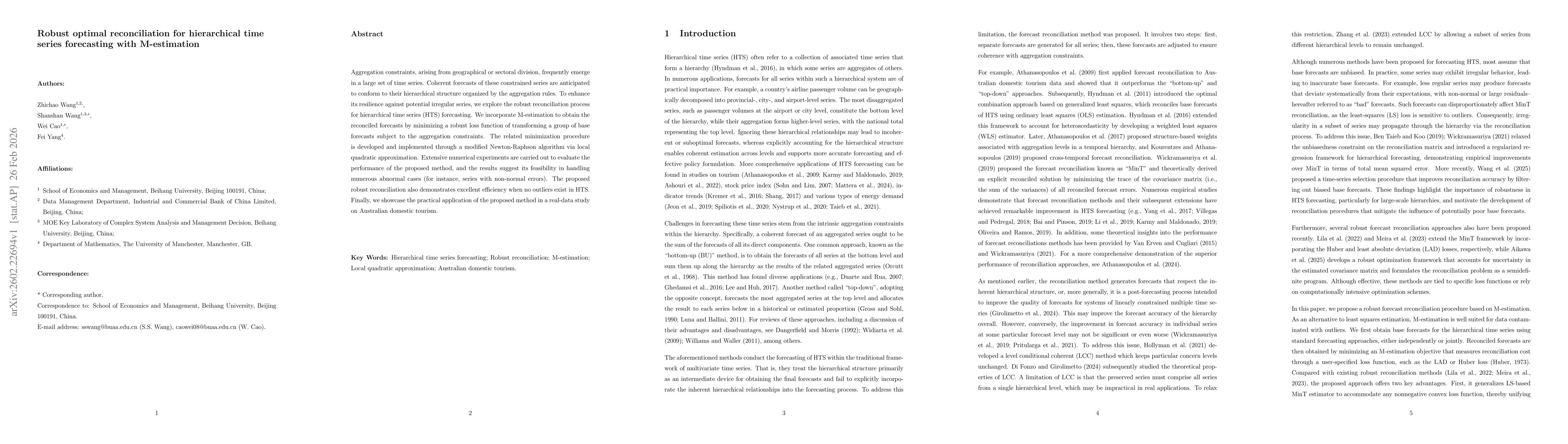 Thumbnail for Robust optimal reconciliation for hierarchical time series forecasting with M-estimation