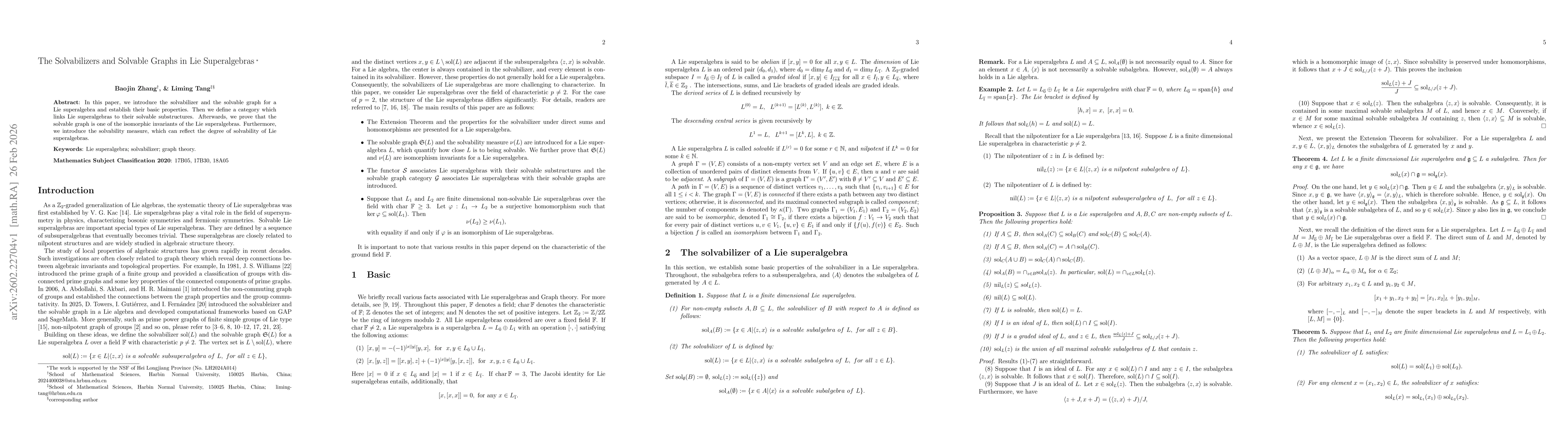 Thumbnail for The Solvabilizers and Solvable Graphs in Lie Superalgebras