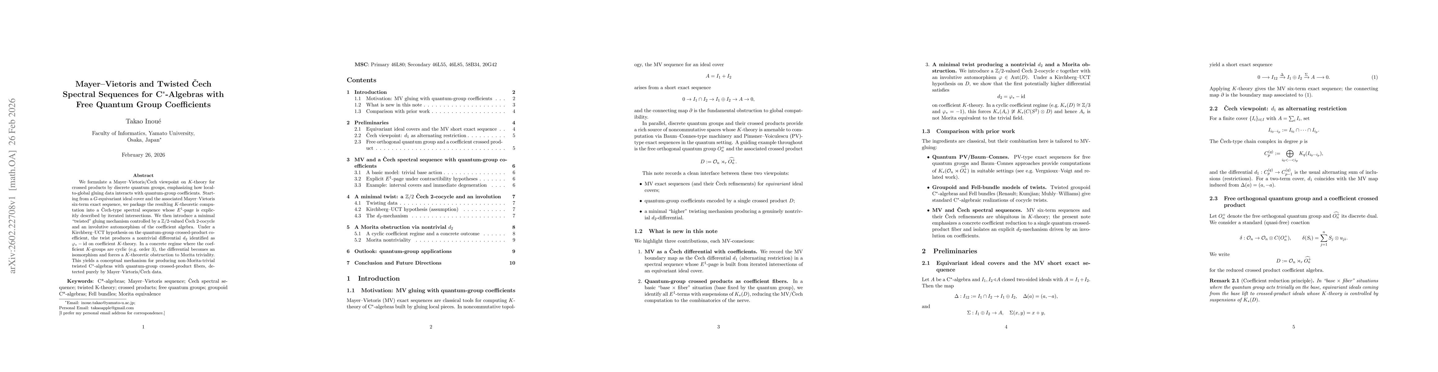 Thumbnail for Mayer--Vietoris and Twisted Čech Spectral Sequences for C$^*$-Algebras with Free Quantum Group Coefficients