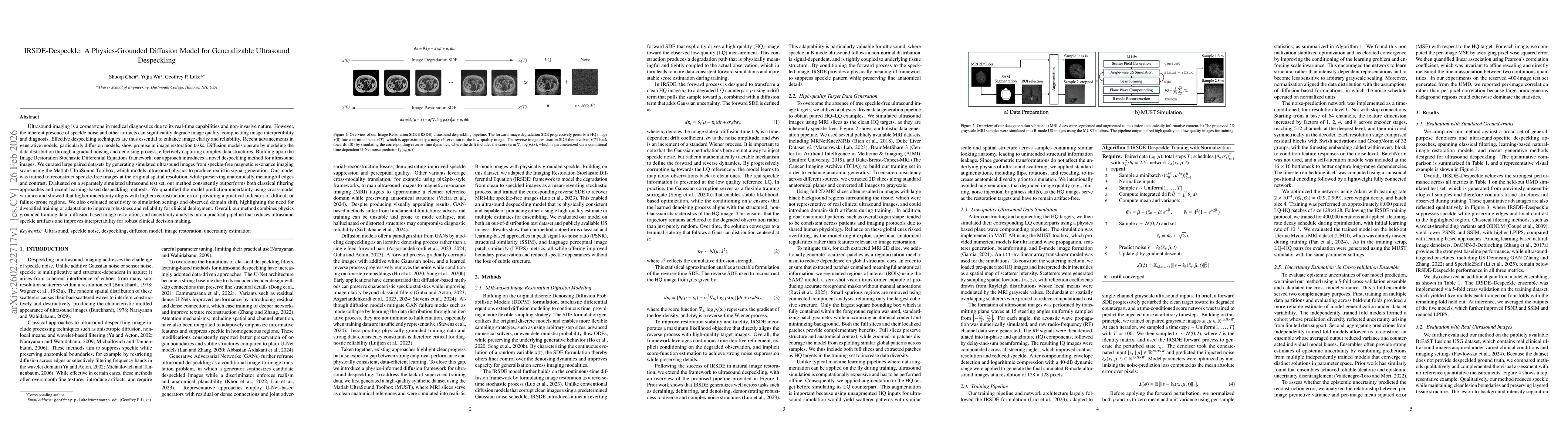 Thumbnail for IRSDE-Despeckle: A Physics-Grounded Diffusion Model for Generalizable Ultrasound Despeckling