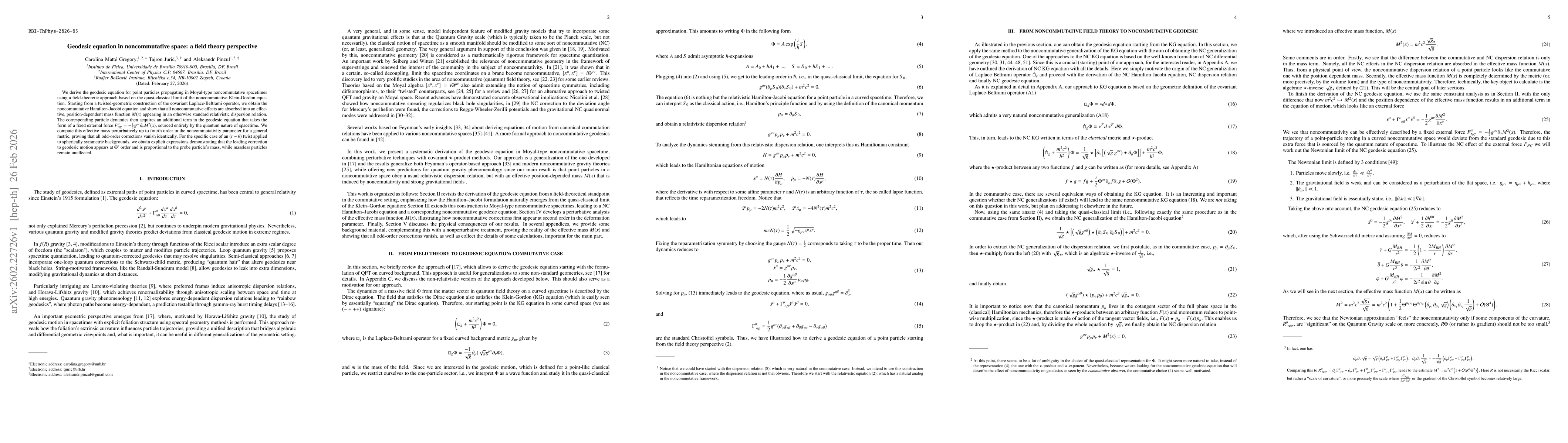 Thumbnail for Geodesic equation in noncommutative space: a field theory perspective