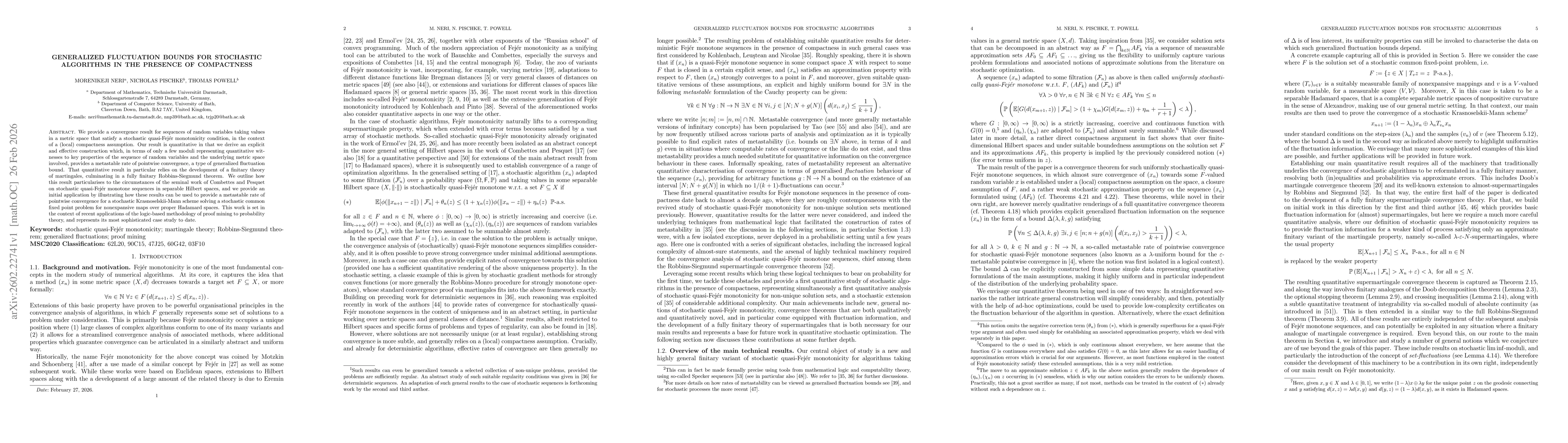 Thumbnail for Generalized fluctuation bounds for stochastic algorithms in the presence of compactness