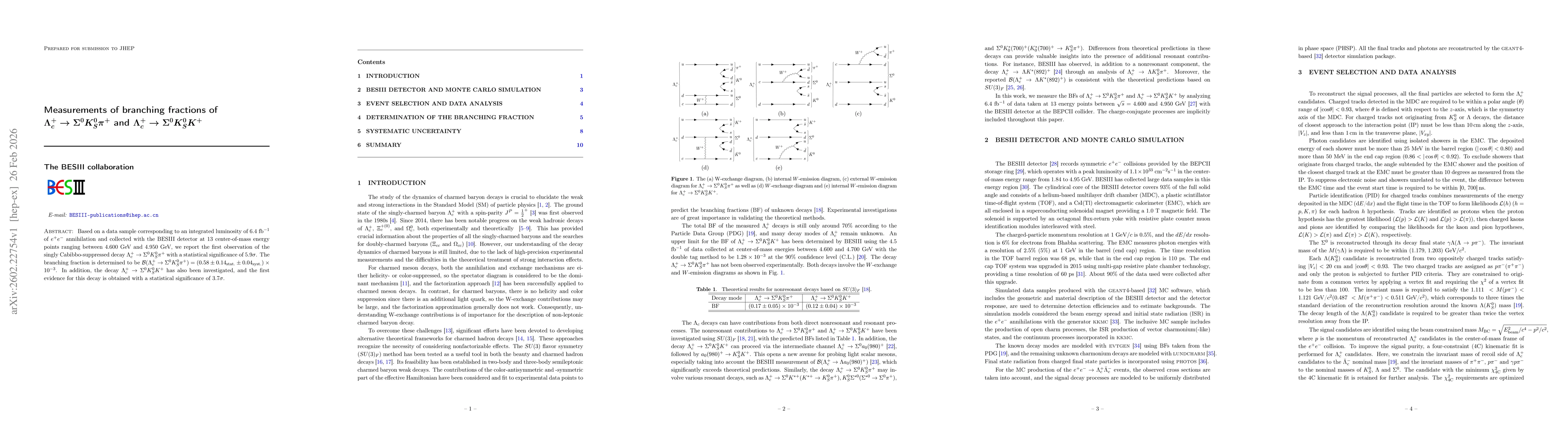Thumbnail for Measurements of branching fractions of $Λ_{c}^{+}\toΣ^{0}K_{S}^{0}π^{+}$ and $Λ_{c}^{+}\toΣ^{0}K_{S}^{0}K^{+}$