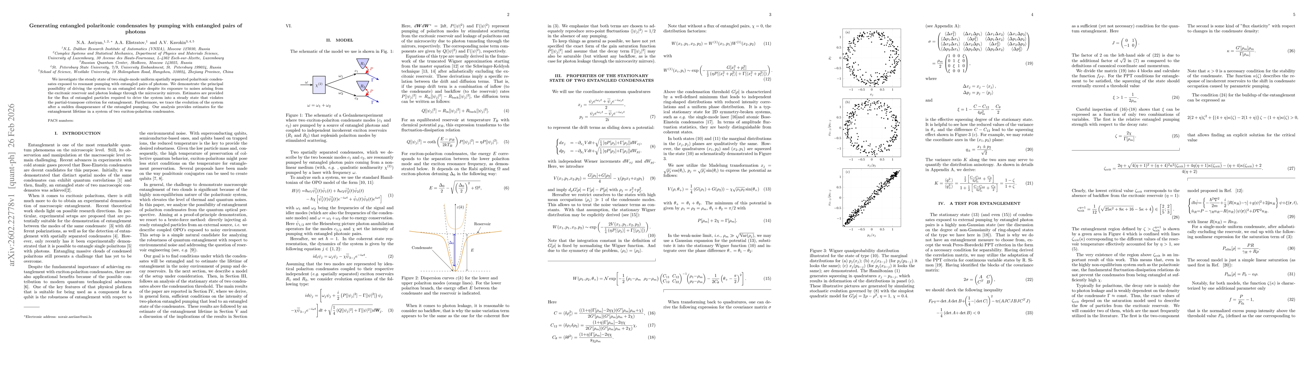 Thumbnail for Generating entangled polaritonic condensates by pumping with entangled pairs of photons