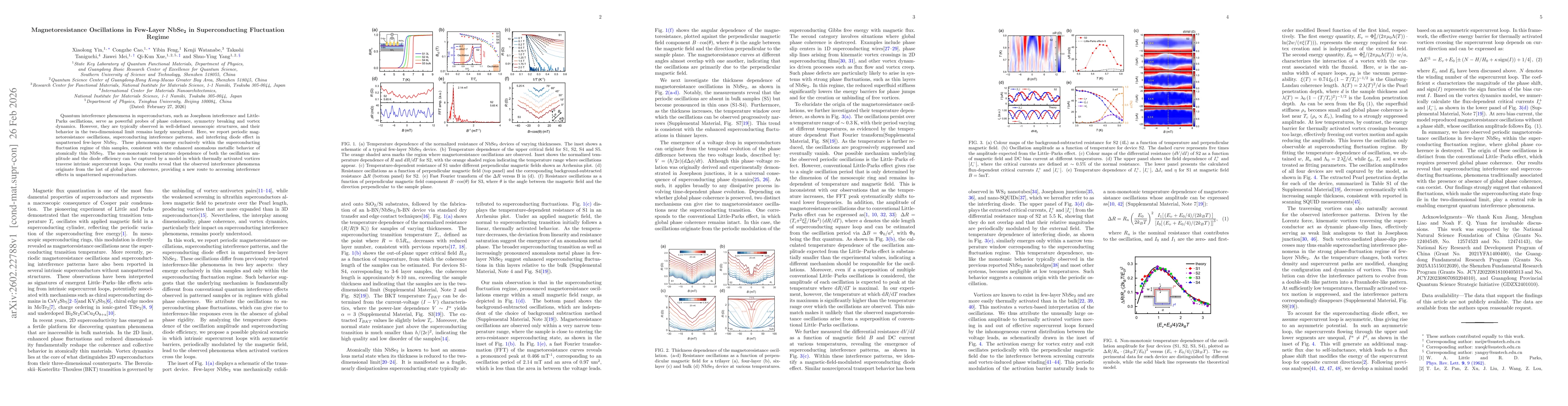 Thumbnail for Magnetoresistance Oscillations in Few-Layer NbSe2 in Superconducting Fluctuation Regime