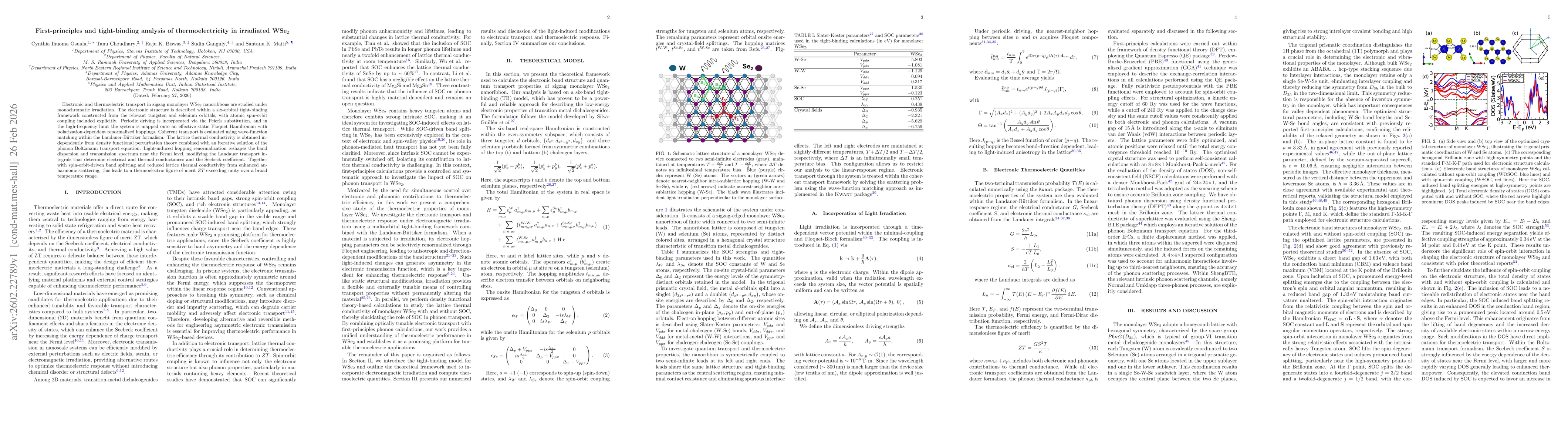 Thumbnail for First-principles and tight-binding analysis of thermoelectricity in irradiated WSe$_2$