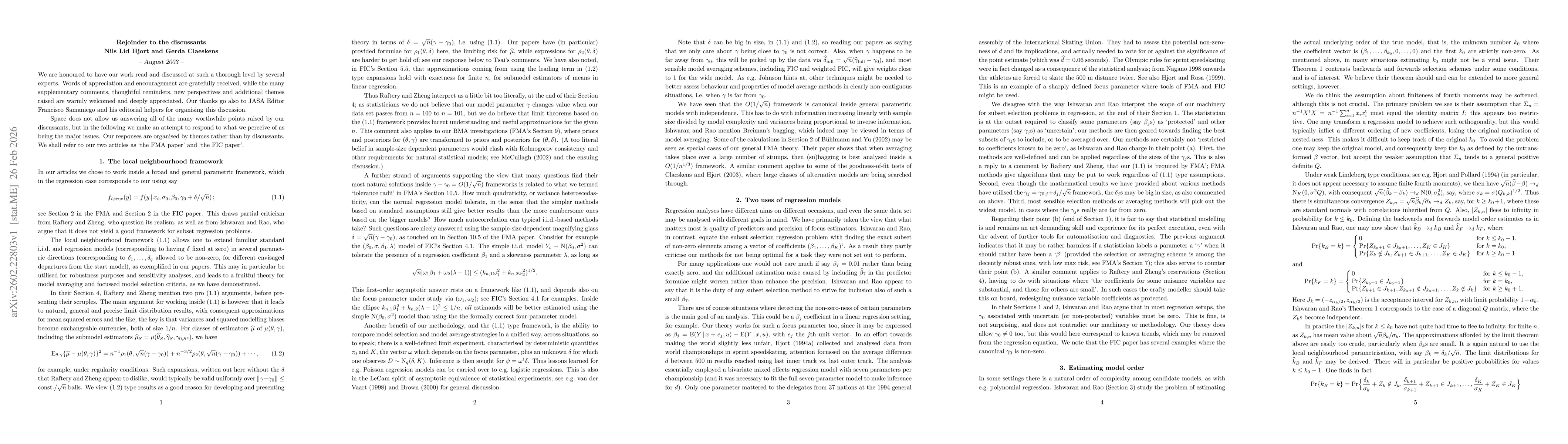 Thumbnail for Rejoinder to the discussants of the two JASA articles `Frequentist Model Averaging' and `The Focused Information Ctierion', by Nils Lid Hjort and Gerda Claeskens