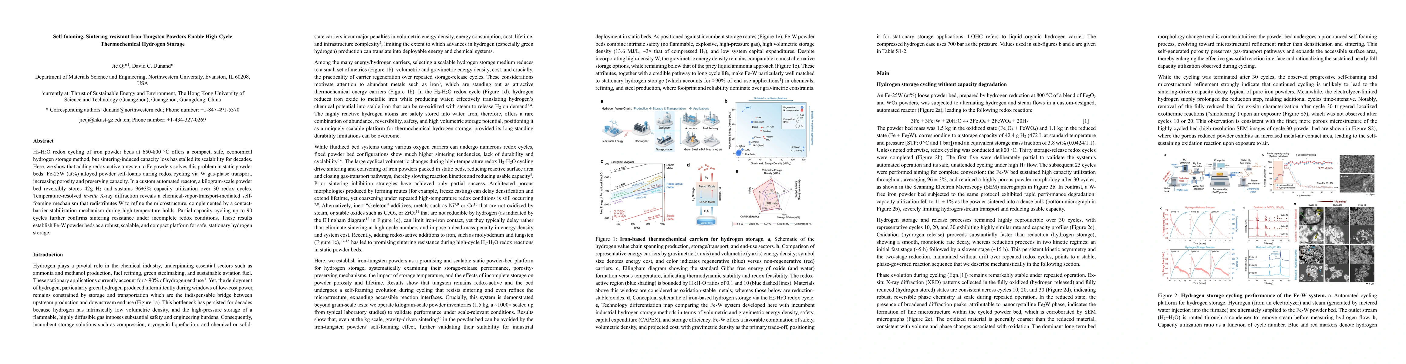 Thumbnail for Self-foaming, Sintering-resistant Iron-Tungsten Powders Enable High-Cycle Thermochemical Hydrogen Storage