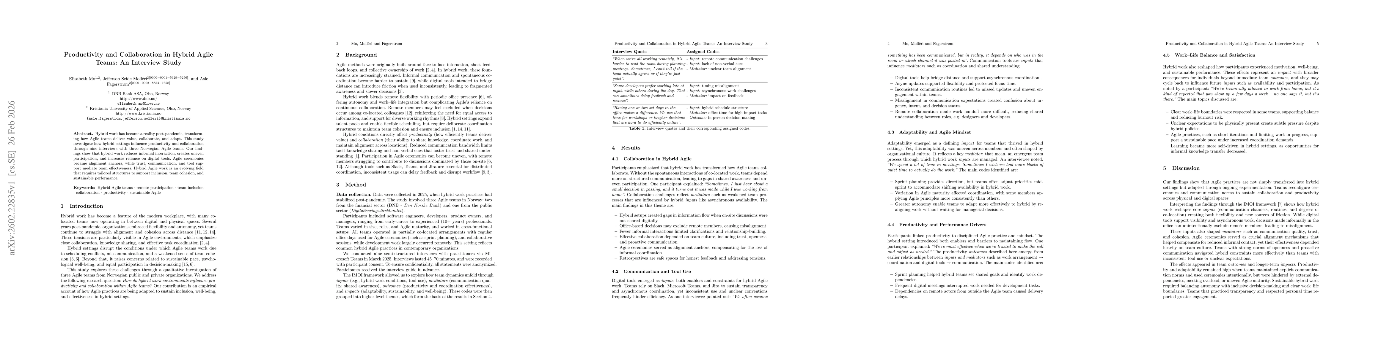 Thumbnail for Productivity and Collaboration in Hybrid Agile Teams: An Interview Study