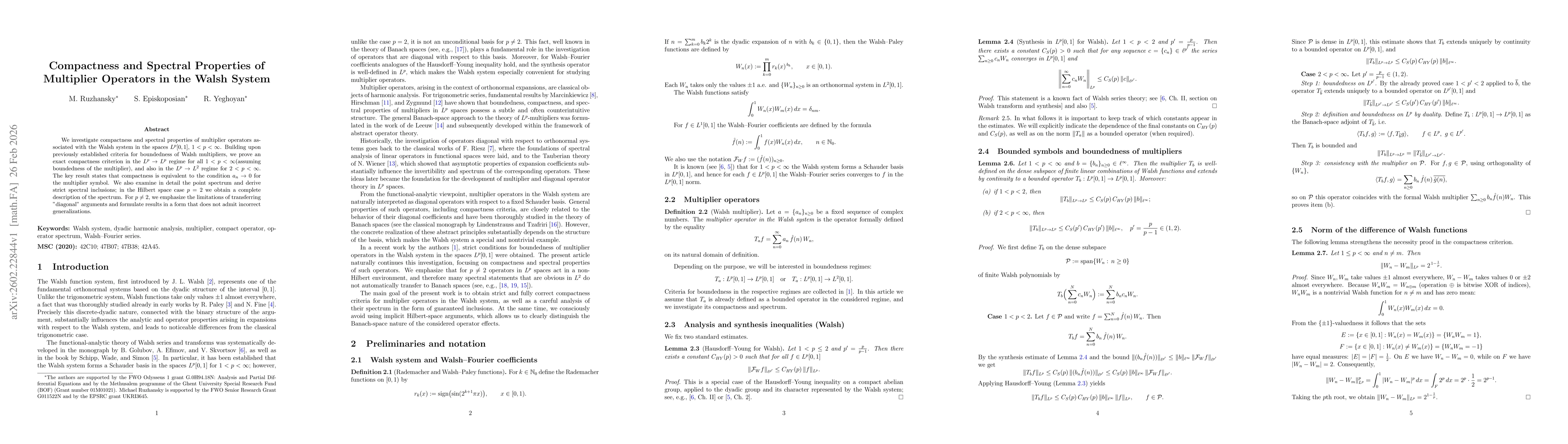 Thumbnail for Compactness and Spectral Properties of Multiplier Operators in the Walsh System
