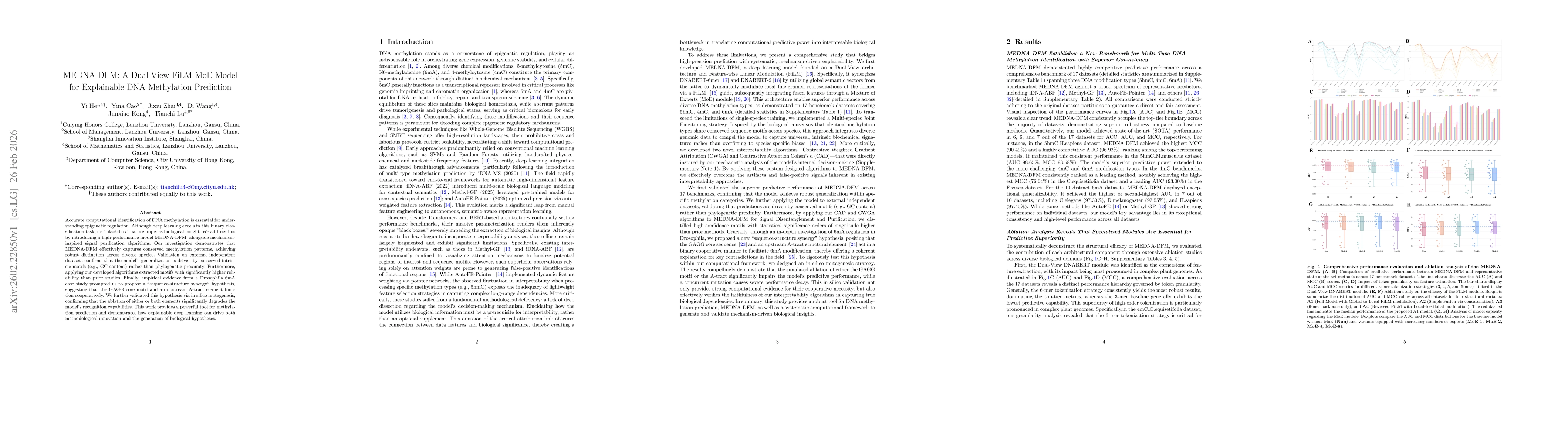 Thumbnail for MEDNA-DFM: A Dual-View FiLM-MoE Model for Explainable DNA Methylation Prediction