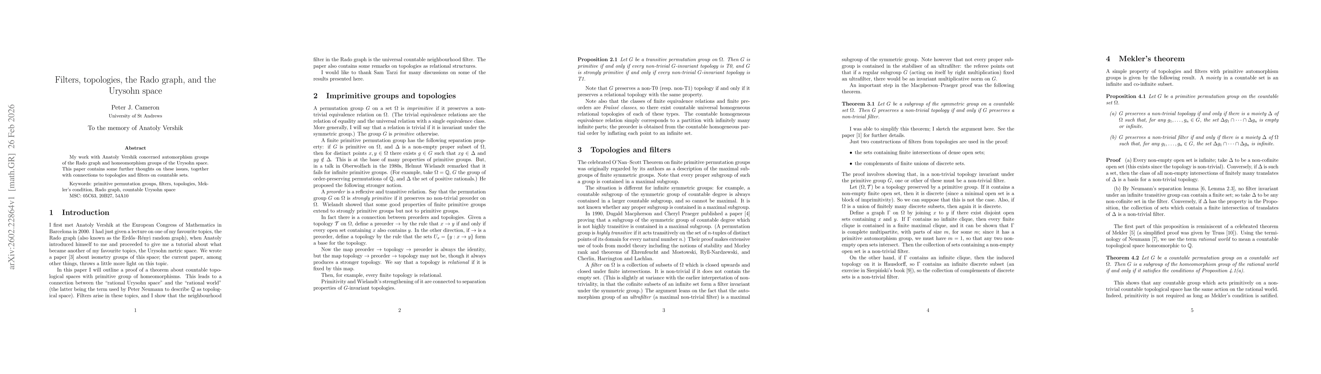 Thumbnail for Filters, topologies, the Rado graph and the Urysohn space
