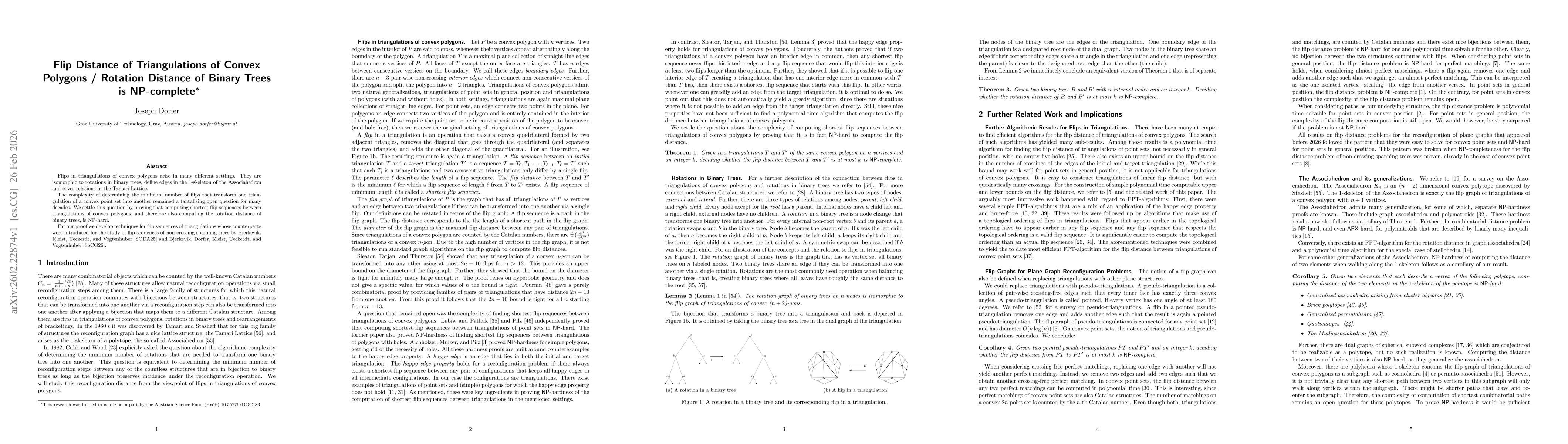 Thumbnail for Flip Distance of Triangulations of Convex Polygons / Rotation Distance of Binary Trees is NP-complete