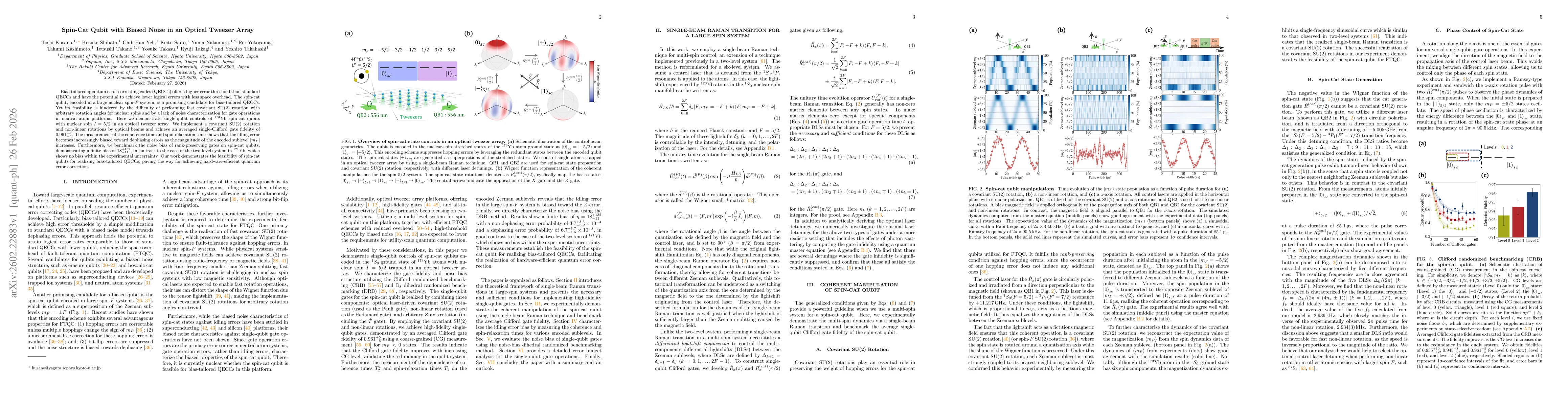Thumbnail for Spin-Cat Qubit with Biased Noise in an Optical Tweezer Array