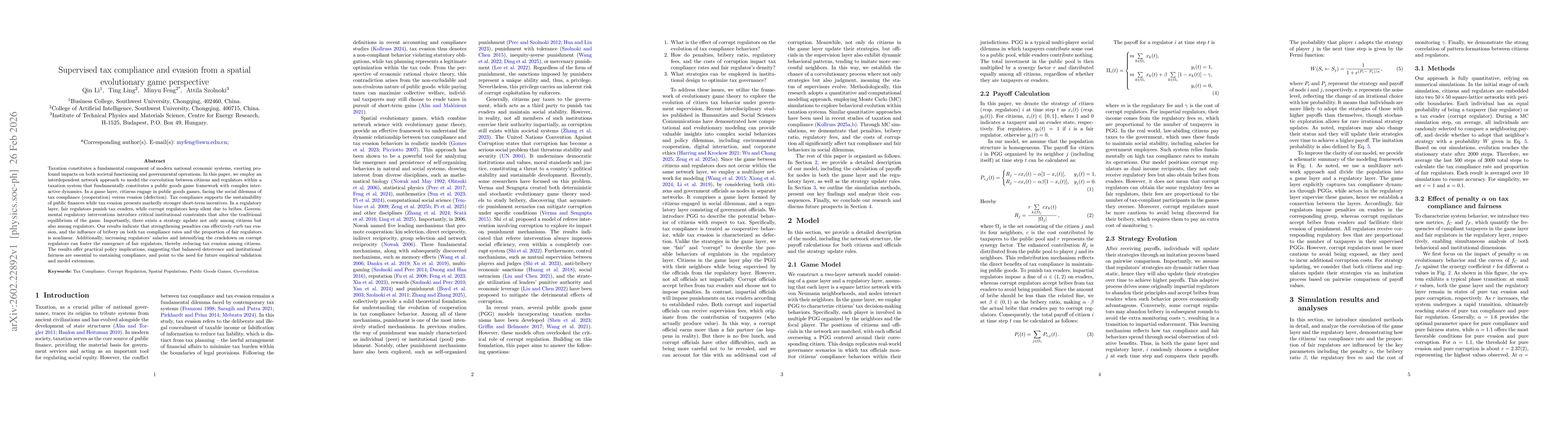 Thumbnail for Supervised tax compliance and evasion from a spatial evolutionary game perspective