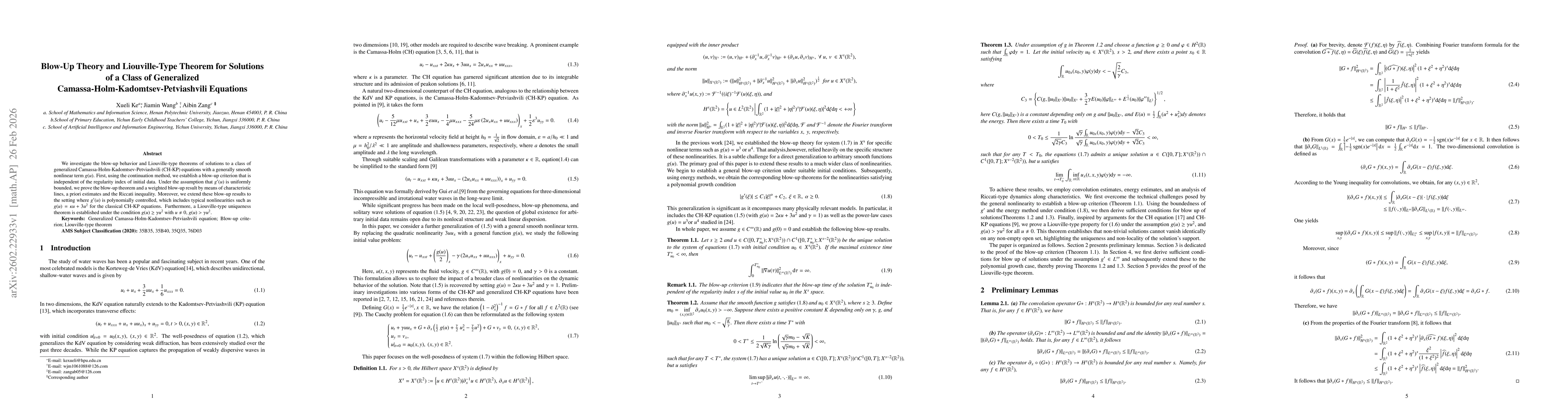 Thumbnail for Blow-Up Theory and Liouville-Type Theorem for Solutions of a Class of Generalized Camassa-Holm-Kadomtsev-Petviashvili Equations