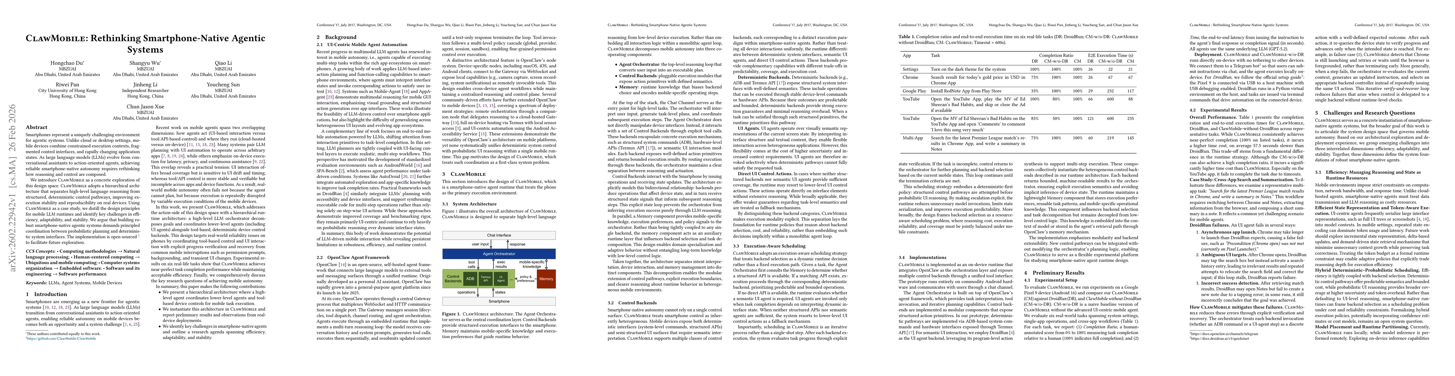 Thumbnail for ClawMobile: Rethinking Smartphone-Native Agentic Systems
