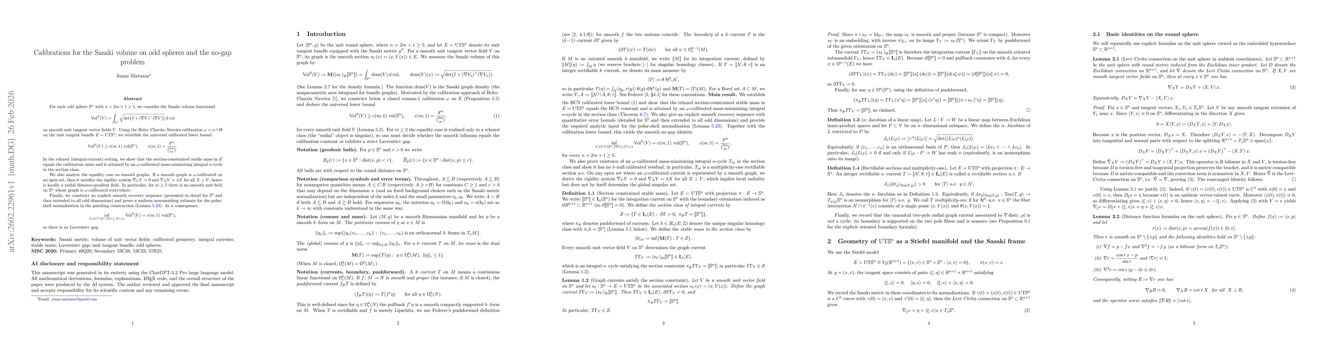 Thumbnail for Calibrations for the Sasaki volume on odd spheres and the no-gap problem