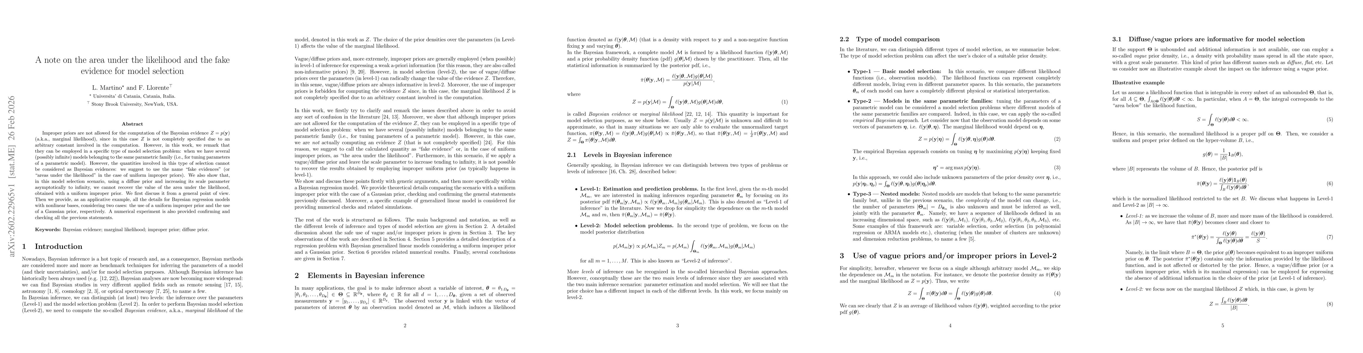 Thumbnail for A note on the area under the likelihood and the fake evidence for model selection