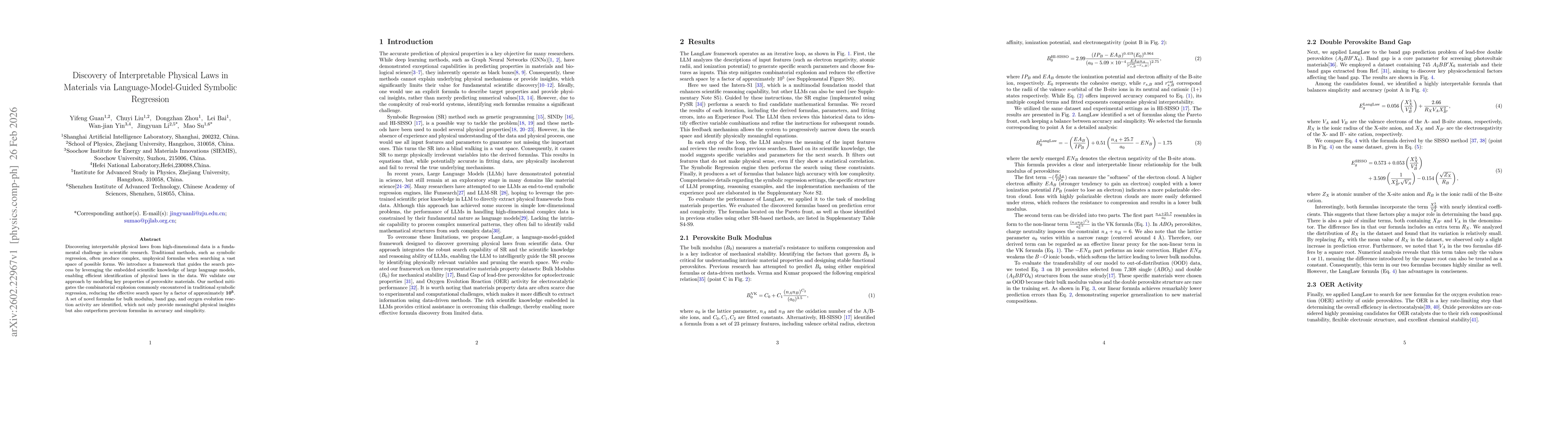 Thumbnail for Discovery of Interpretable Physical Laws in Materials via Language-Model-Guided Symbolic Regression