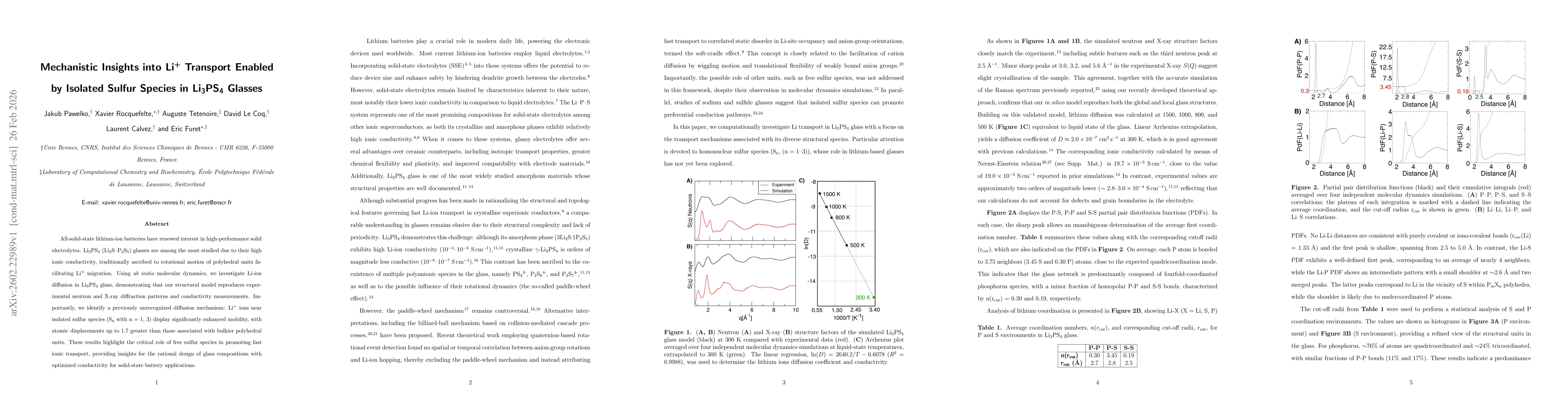 Thumbnail for Mechanistic Insights into Li+ Transport Enabled by Isolated Sulfur Species in Li3PS4 Glasses