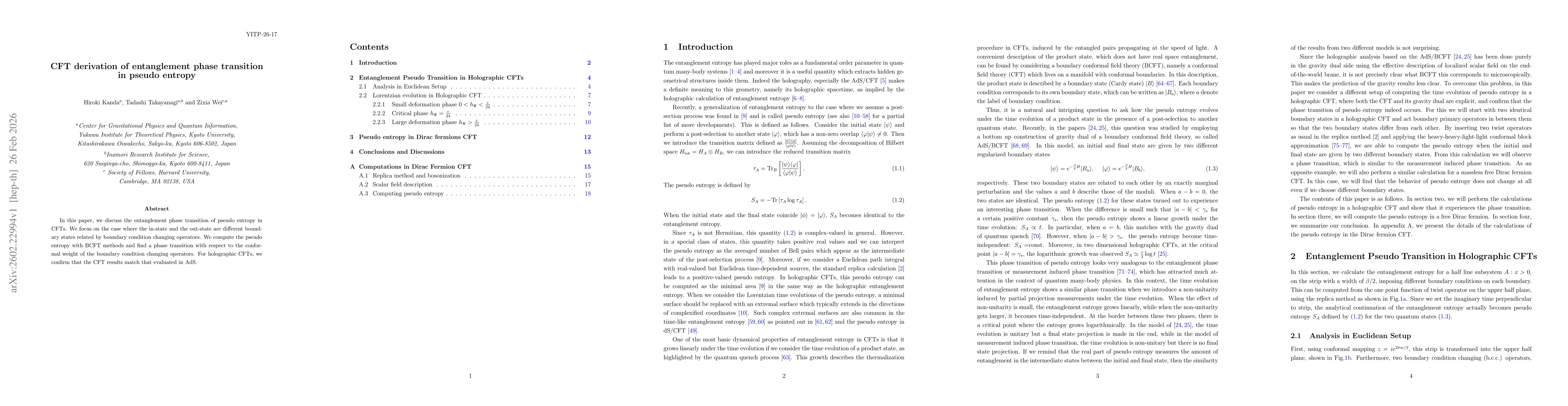 Thumbnail for CFT derivation of entanglement phase transition in pseudo entropy