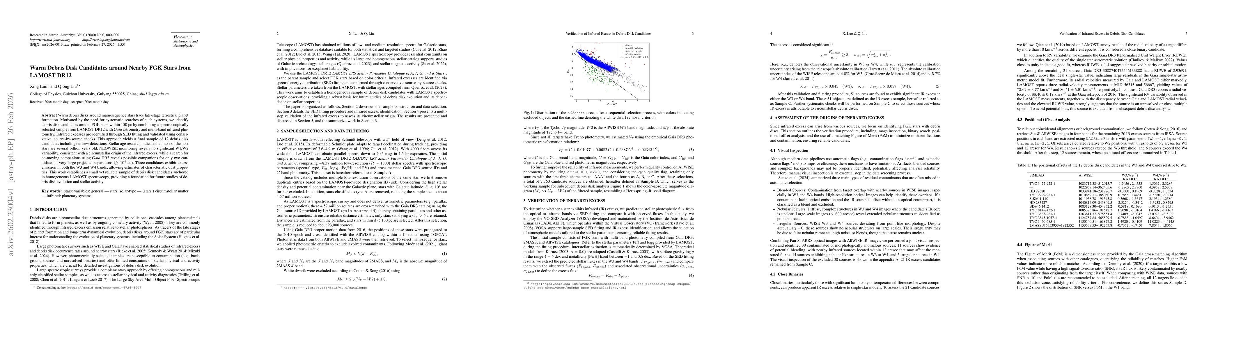 Thumbnail for Warm Debris Disk Candidates around Nearby FGK Stars from LAMOST DR12