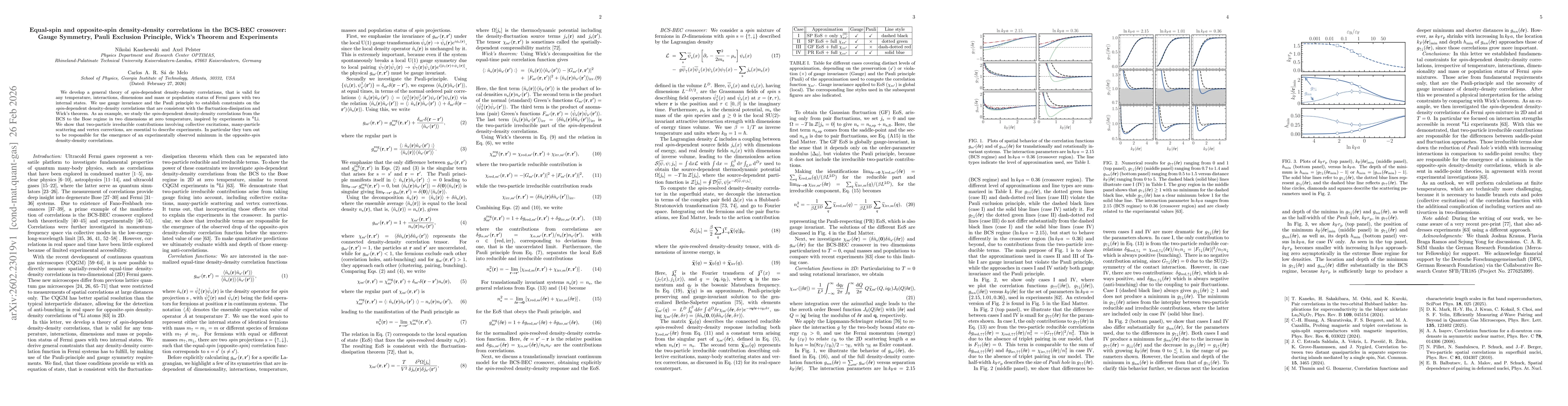 Thumbnail for Equal-spin and opposite-spin density-density correlations in the BCS-BEC crossover: Gauge Symmetry, Pauli Exclusion Principle, Wick's Theorem and Experiments