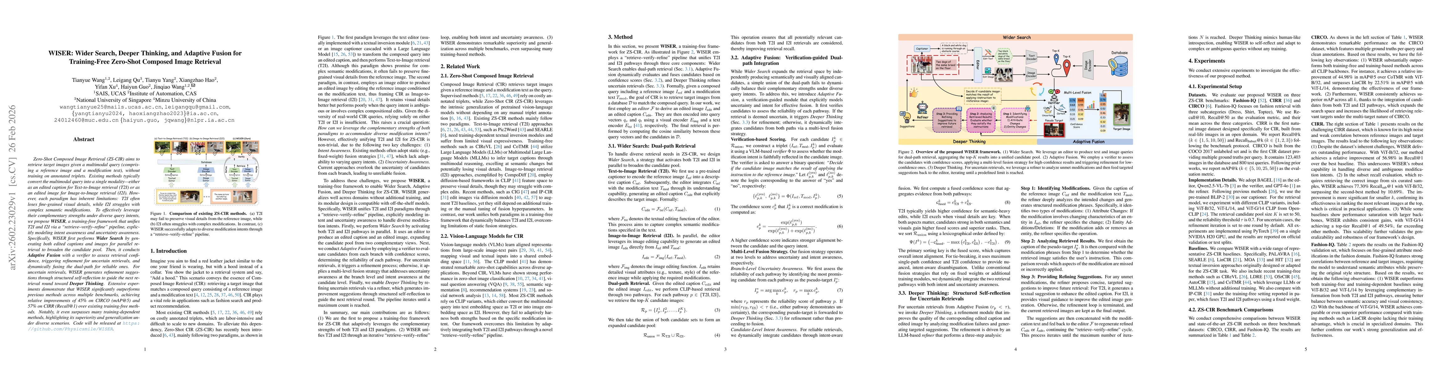 Thumbnail for WISER: Wider Search, Deeper Thinking, and Adaptive Fusion for Training-Free Zero-Shot Composed Image Retrieval