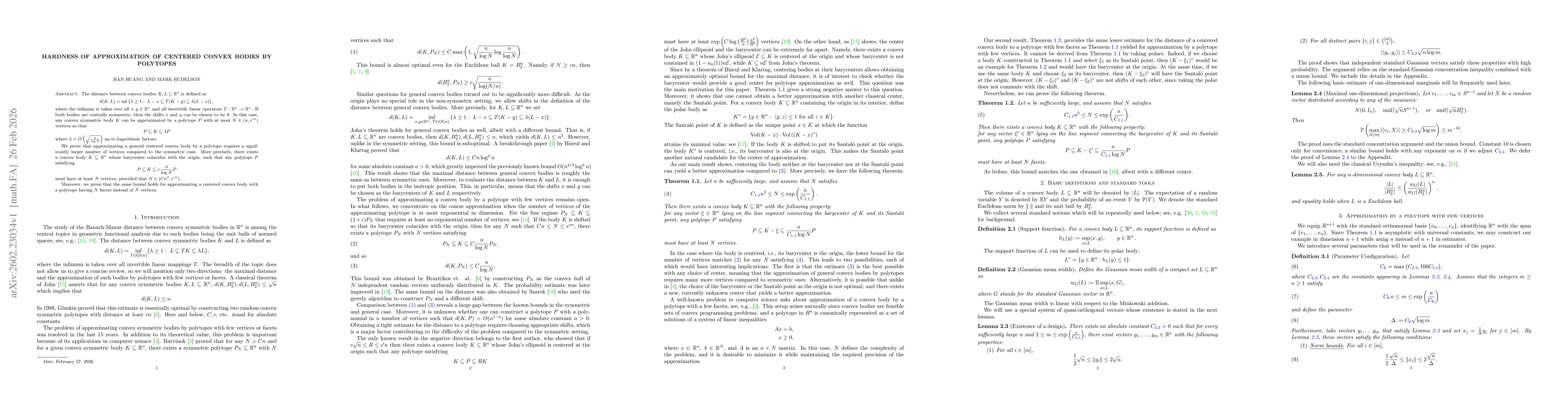 Thumbnail for Hardness of approximation of centered convex bodies by polytopes