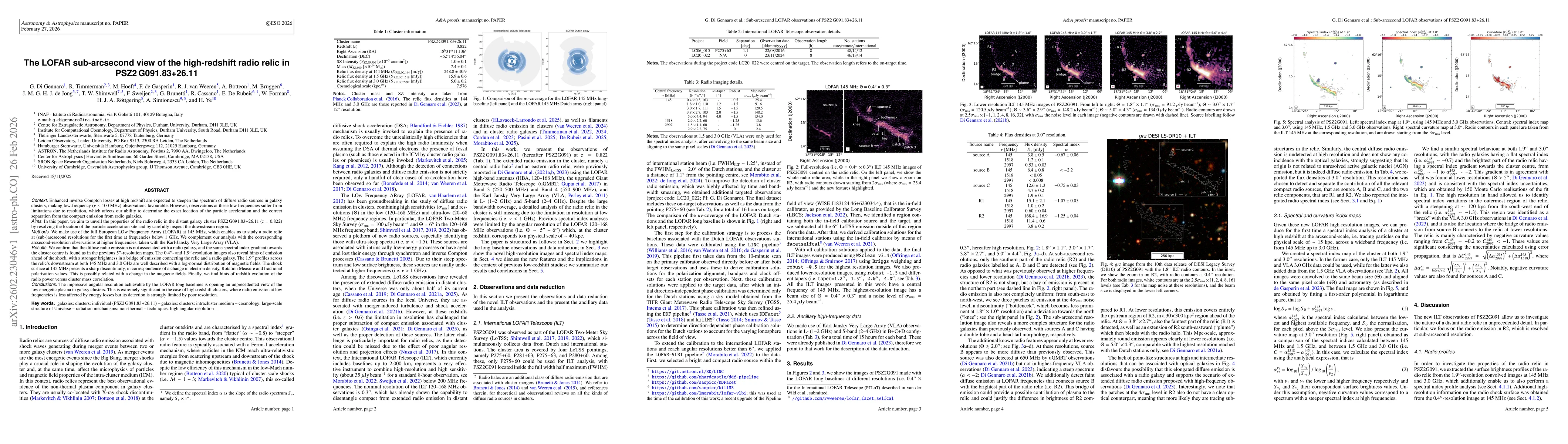 Thumbnail for The LOFAR sub-arcsecond view of the high-redshift radio relic in PSZ2G091.83+26.11