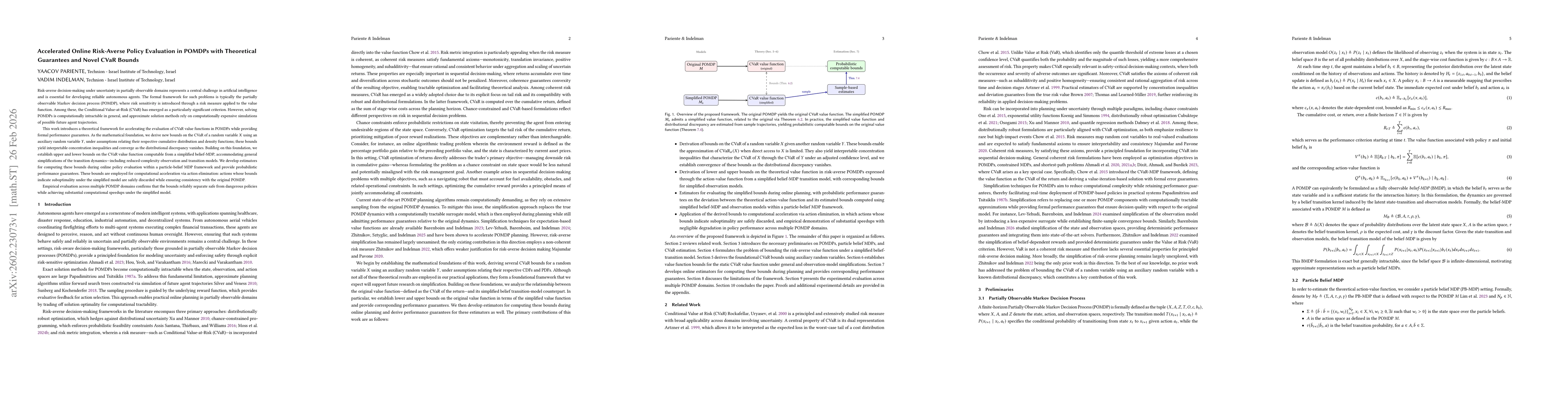 Thumbnail for Accelerated Online Risk-Averse Policy Evaluation in POMDPs with Theoretical Guarantees and Novel CVaR Bounds
