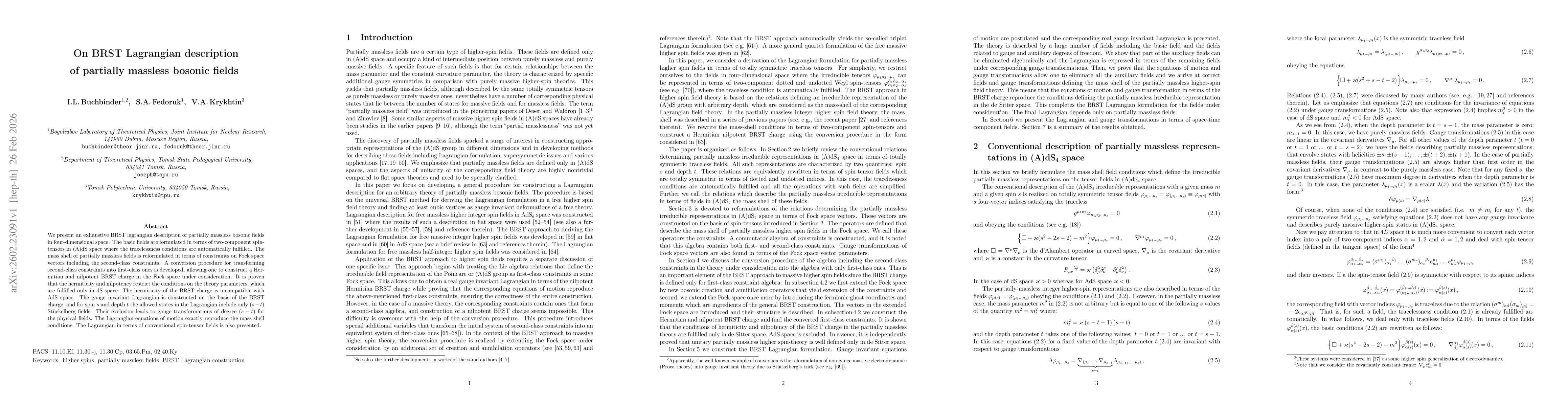 Thumbnail for On BRST Lagrangian description of partially massless bosonic fields