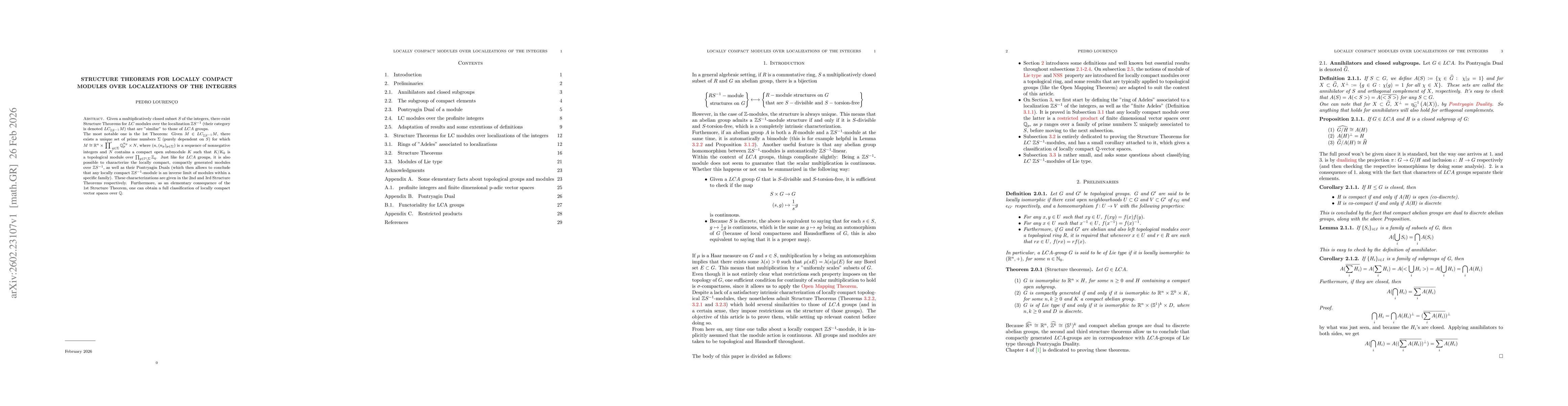 Thumbnail for Structure Theorems for locally compact modules over localizations of the integers