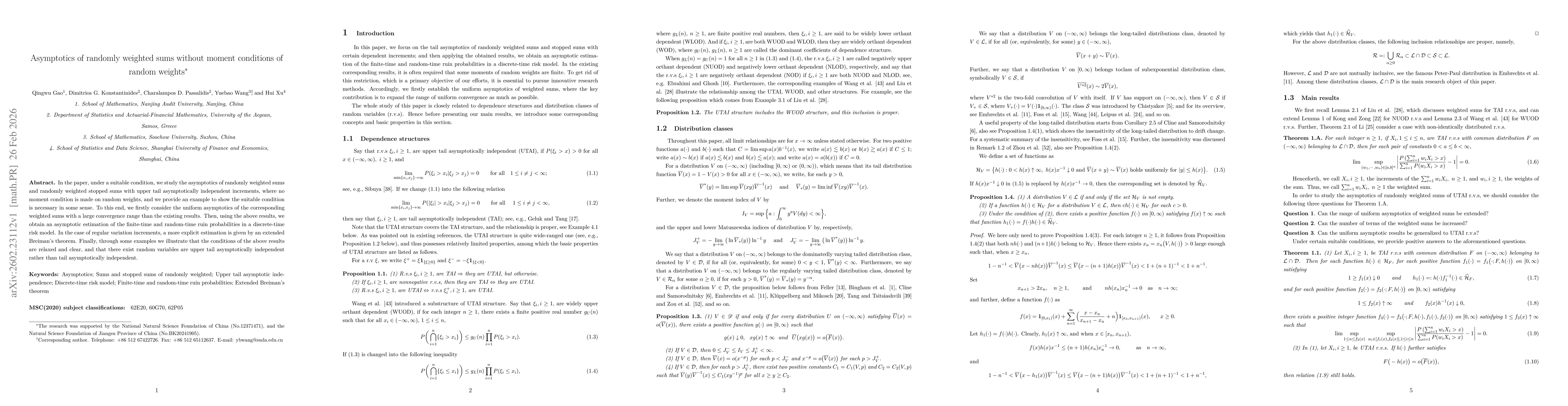 Thumbnail for Asymptotics of randomly weighted sums without moment conditions of random weights