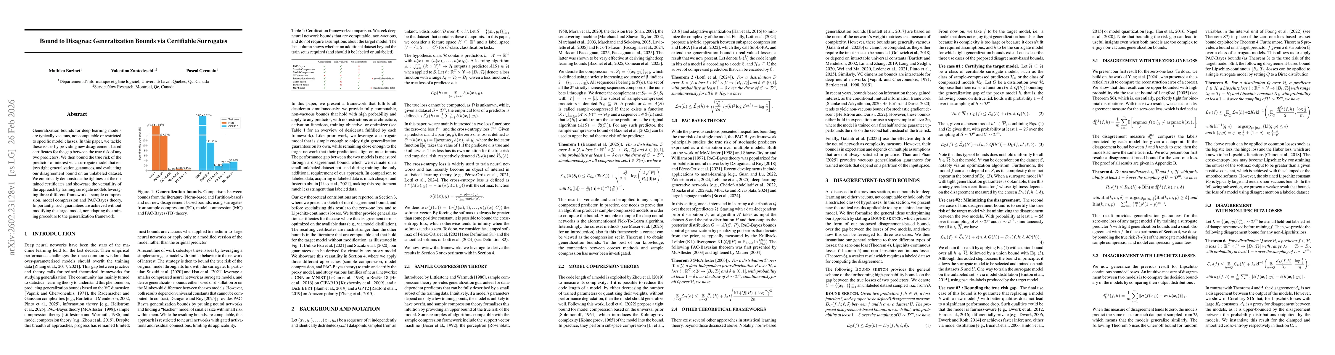 Thumbnail for Bound to Disagree: Generalization Bounds via Certifiable Surrogates