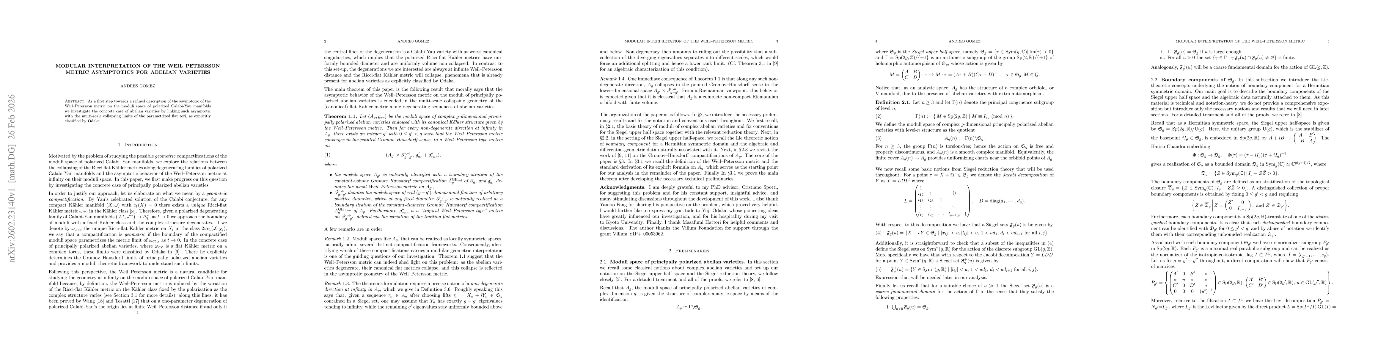 Thumbnail for Modular interpretation of the Weil-Petersson metric asymptotics for abelian varieties