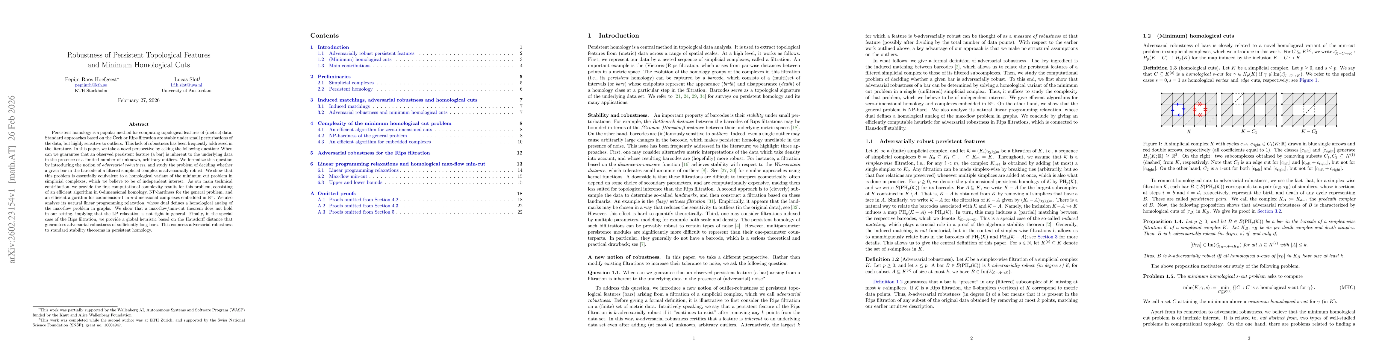 Thumbnail for Robustness of Persistent Topological Features and Minimum Homological Cuts