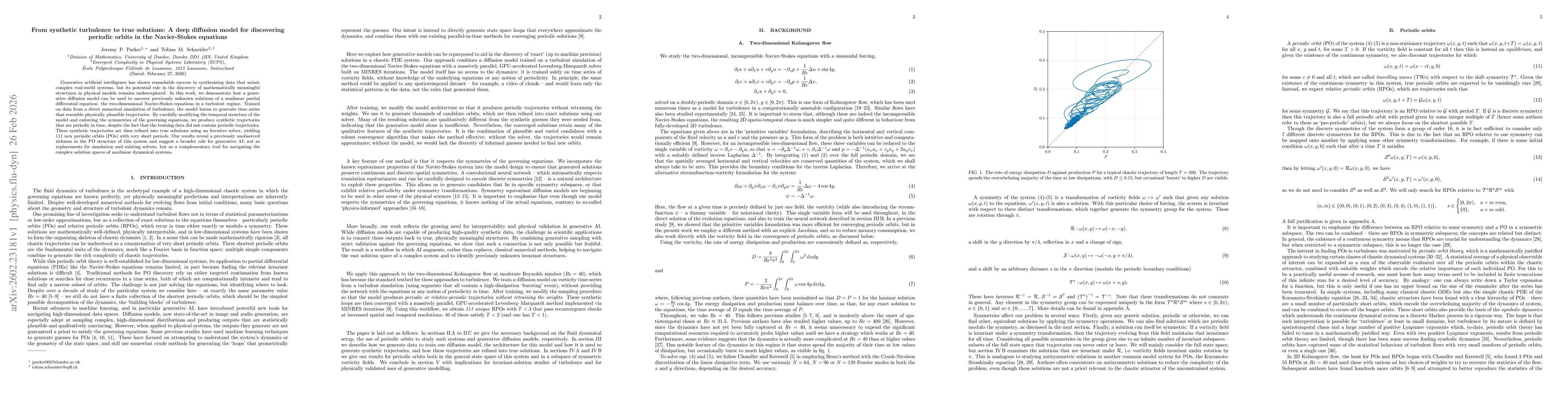Thumbnail for From synthetic turbulence to true solutions: A deep diffusion model for discovering periodic orbits in the Navier-Stokes equations